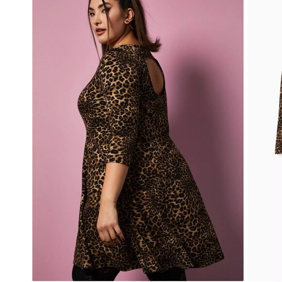 Torrid X Betsey Johnson Leopard Ponte Skater Dress Back Cutout Women's 1 - Picture 1 of 15